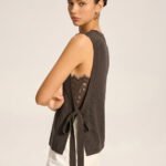 Side Tie Lace Panel Knit Sleeveless Vest
