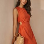 Side Cutout Ruched Sleeveless Cotton Mini Dress