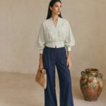 Striped Lace Panel Cotton Linen Blouse